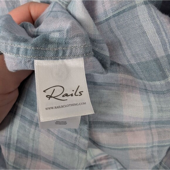 NWT Rails Havana Plaid Denim Sport Linen Shirt in Cerulean Jewel SZ XXL - Picture 9 of 11